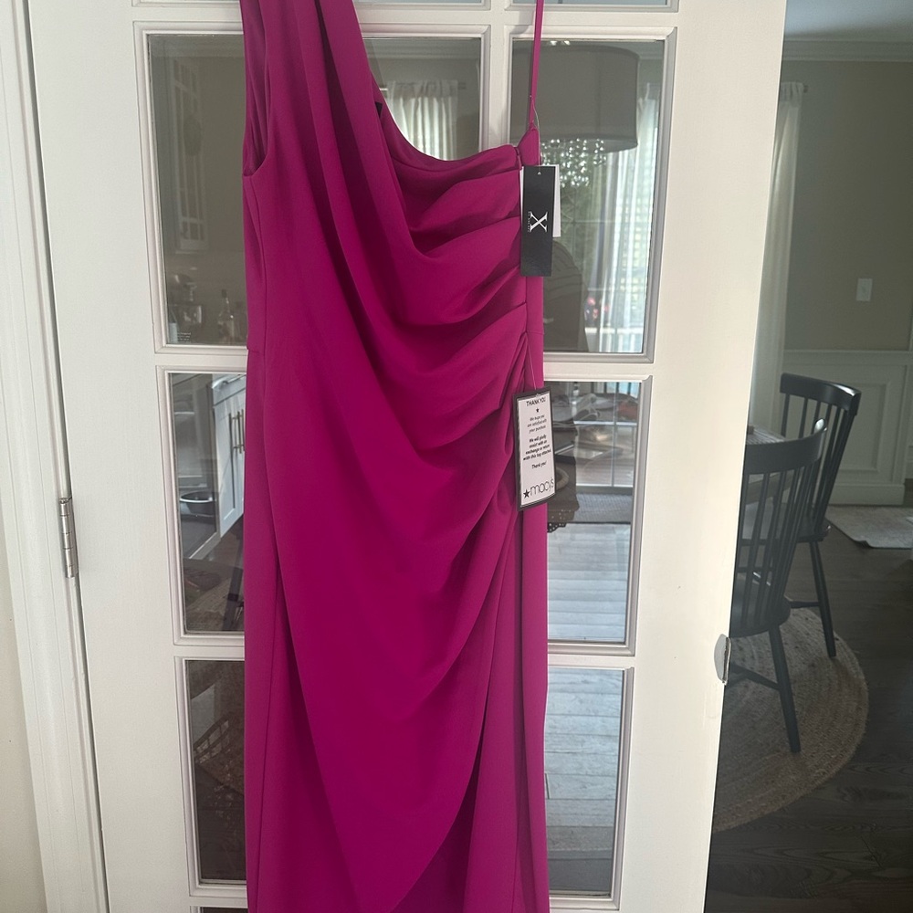 Xscape One Shoulder Magenta Dress